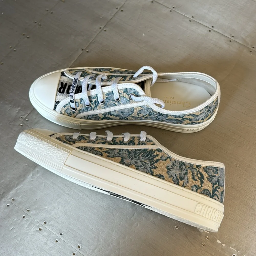 Christian Dior walk’n’Dior sneaker trainer flat blue canard gold metallic sz 39